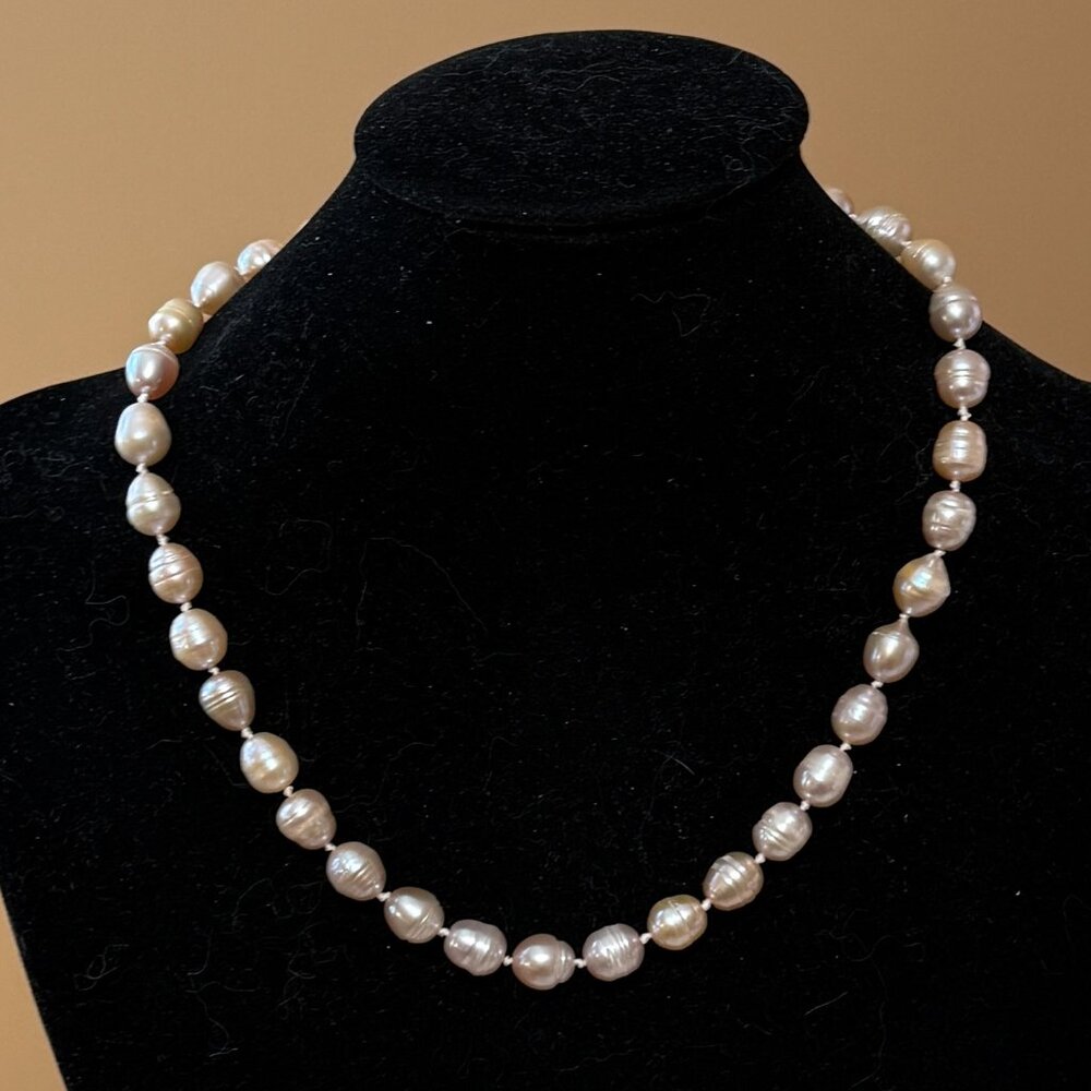 Freshwater Pearl Necklace, Hand-Knotted 12x9mm Large Lavender Blush Pearls - Picture 2 of 10